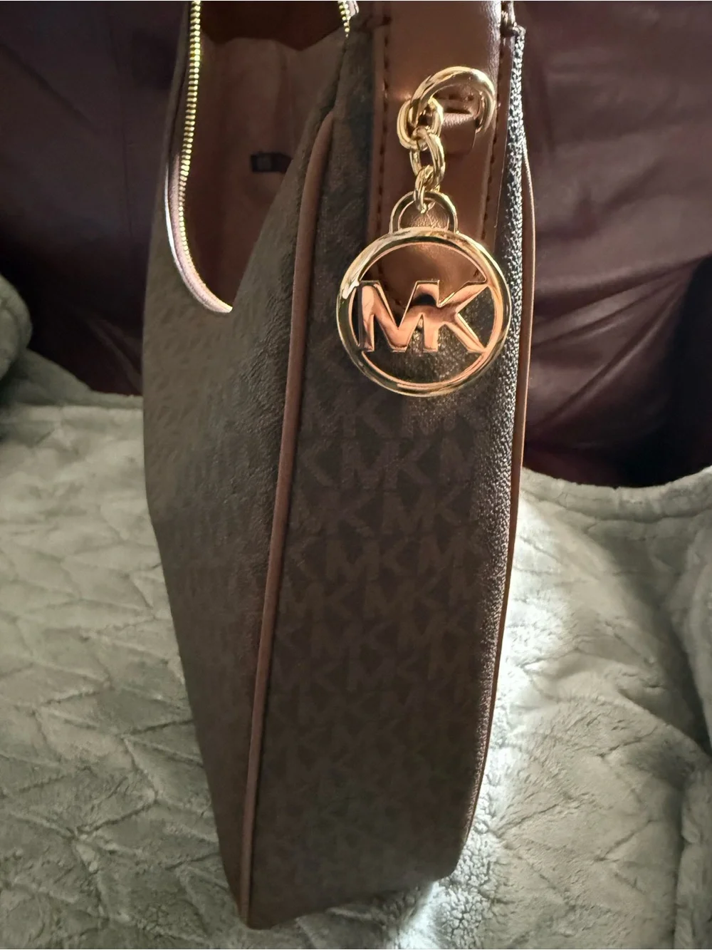 Michael Kors Dark Brown MK Logo Shoulder Hobo Bag